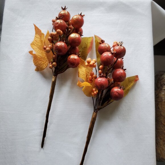 Autumn Berries and Leaves 11” Branches – Rustic Fall Colors – Set of (2) - Picture 3 of 5